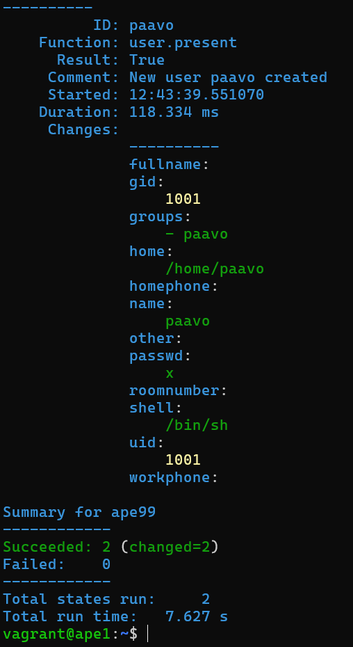 Käyttäjän tilamuutos moduulilla ja yhteenveto