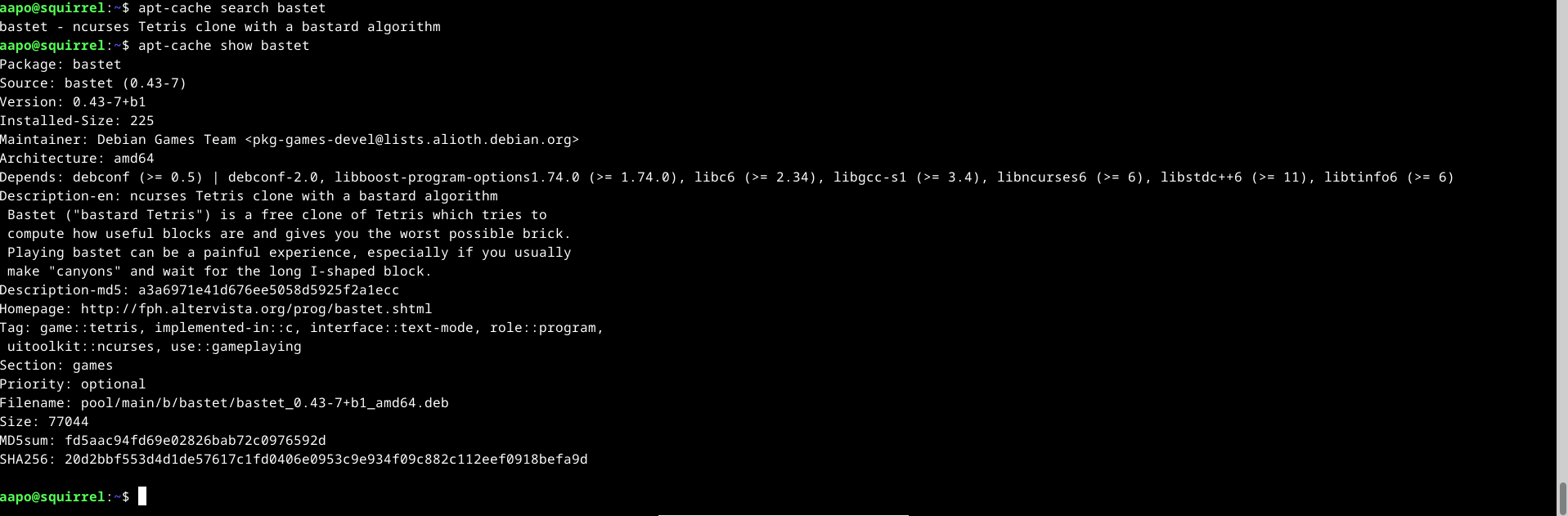 Tiedot bastet-ohjelmasta